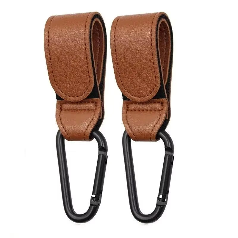 2Pcs Leather Cart Hooks Baby Stroller Hook PU Adjustable Pram Hook Organizer Diaper Bag Hanger Children Travel Accessories