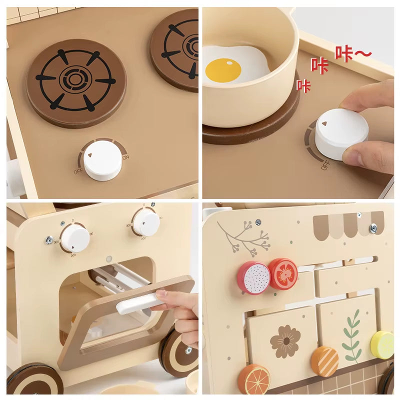 Wooden Multi-Functional Early Education Stroller for Children Aged 0-3 Years Old. Baby Walking Aid Stroller